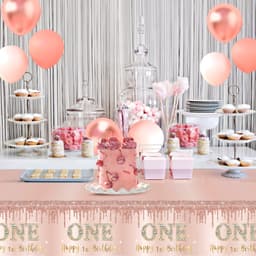 Unique Party First B'day Pink Tablecvr Plstc 1