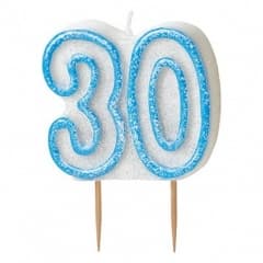 Unique Party Glitz Blue Numeral 30 Candle