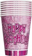 Unique Party 8 9oz Pink Bday Gltz Prism Cup