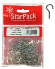 Star Pack Curtain Wire Hooks & Eyes Pk25(72491)