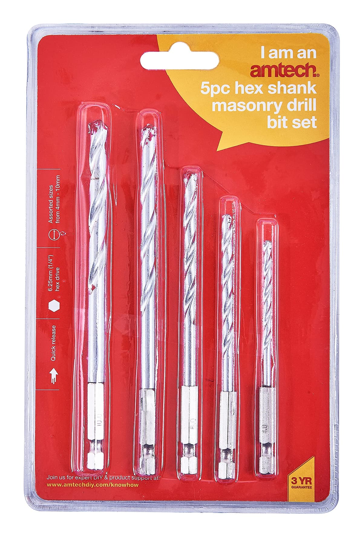 Am-Tech 5pc Masonry Drill Set 1/4" Shank F1730