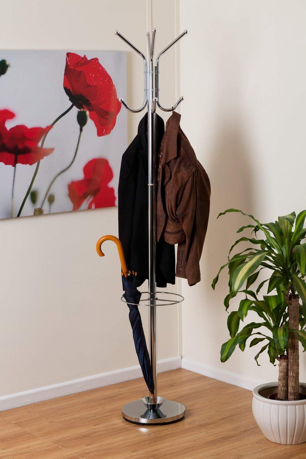 Hamilton Coat Rack-With Umbrella Stand Chrome (30cmx182cm) image