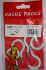 1 1/2 White PVC Cup Hooks