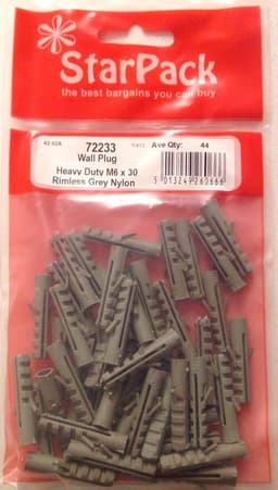Star Pack Wall Plug H/Duty Rimless Grey Nylon M6 x 30(72233) 1