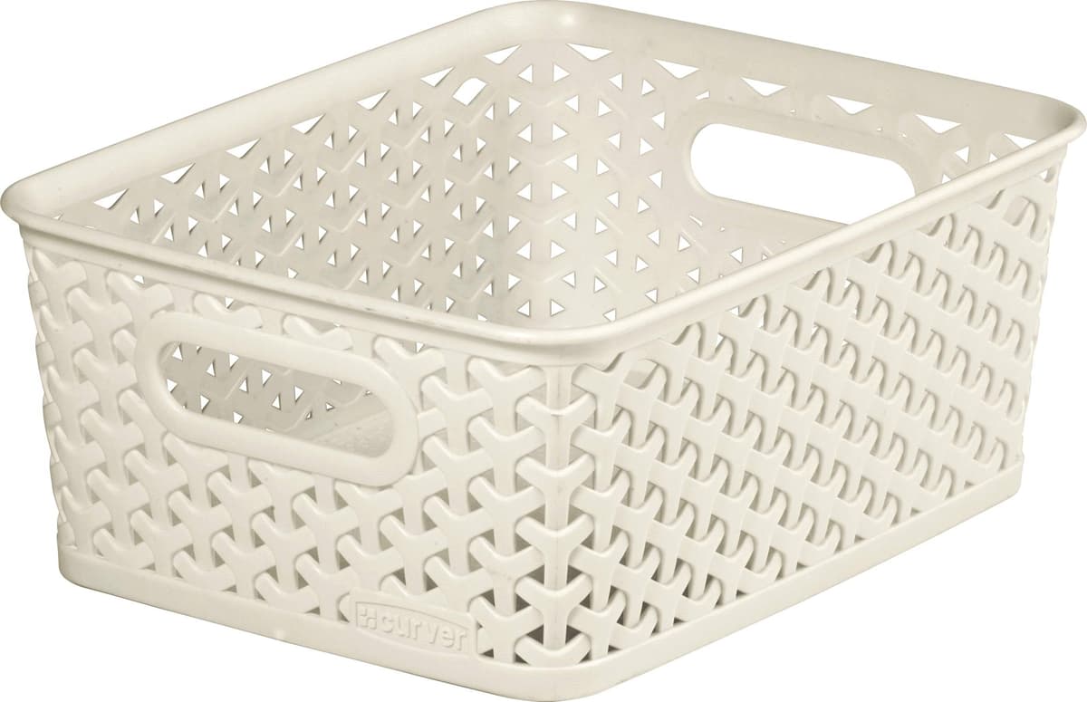 Curver My Style Medium Nestable Rattan Basket - Medium 13L Rectangle Vintage white