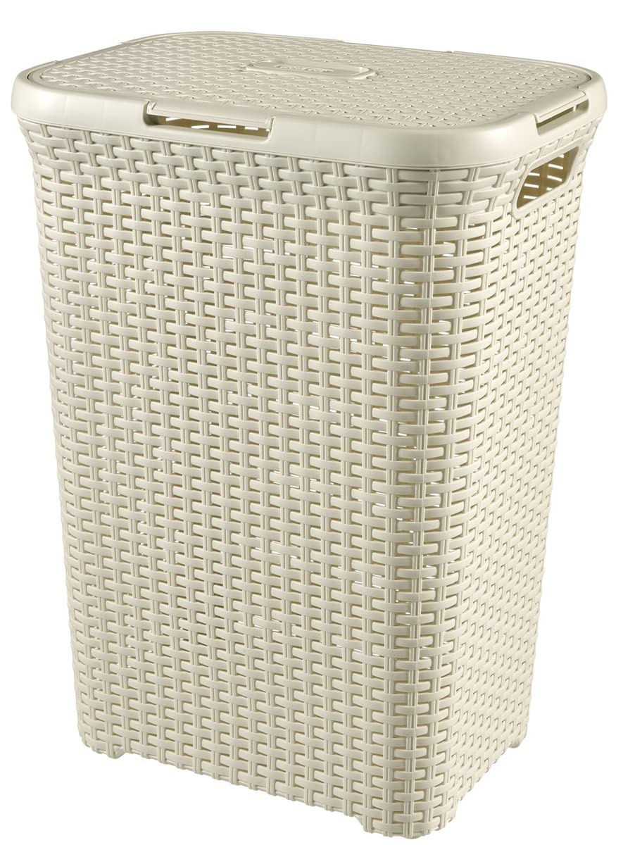 Curver Rattan Laundry Hamper - 60L   Vintage White image