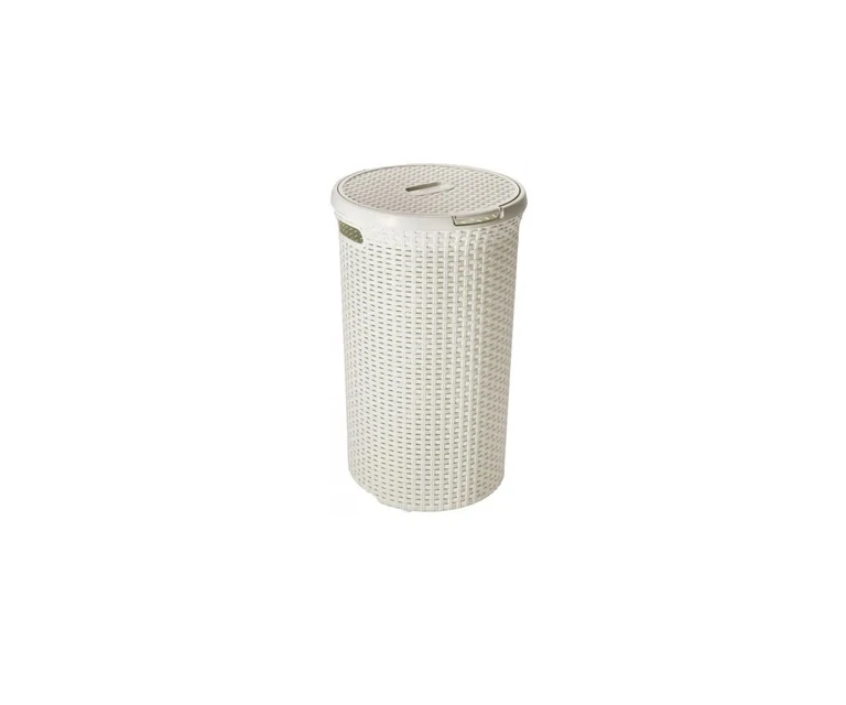 Curver Rattan Round Hamper - 48L   Vintage White image