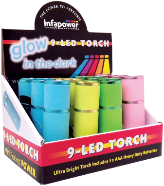 Infapower Glow In The Dark 9 LED Torch 3 x AAA Batteries Included image