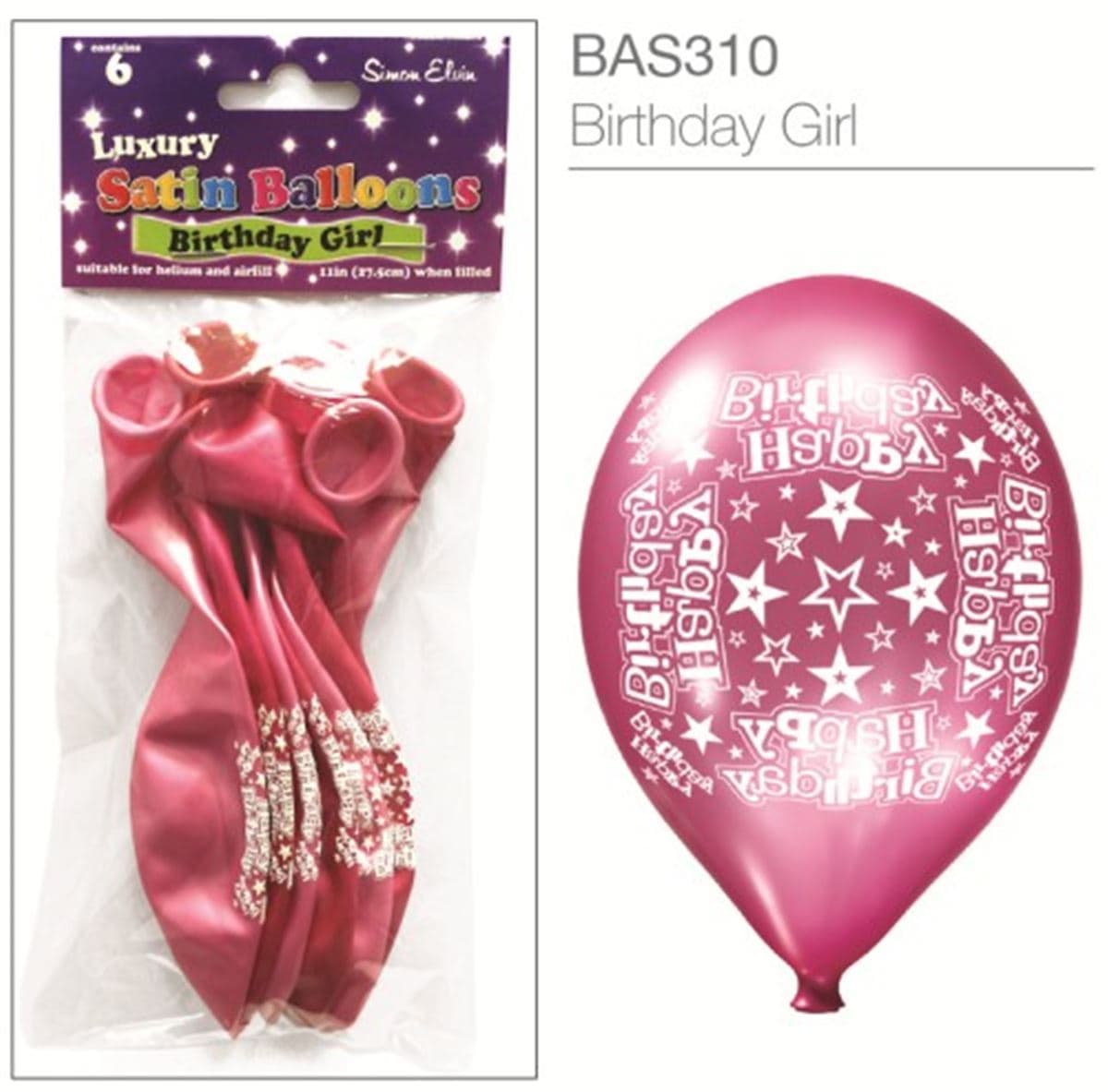 SE Birthday Girl Luxury Printed Satin Balloons