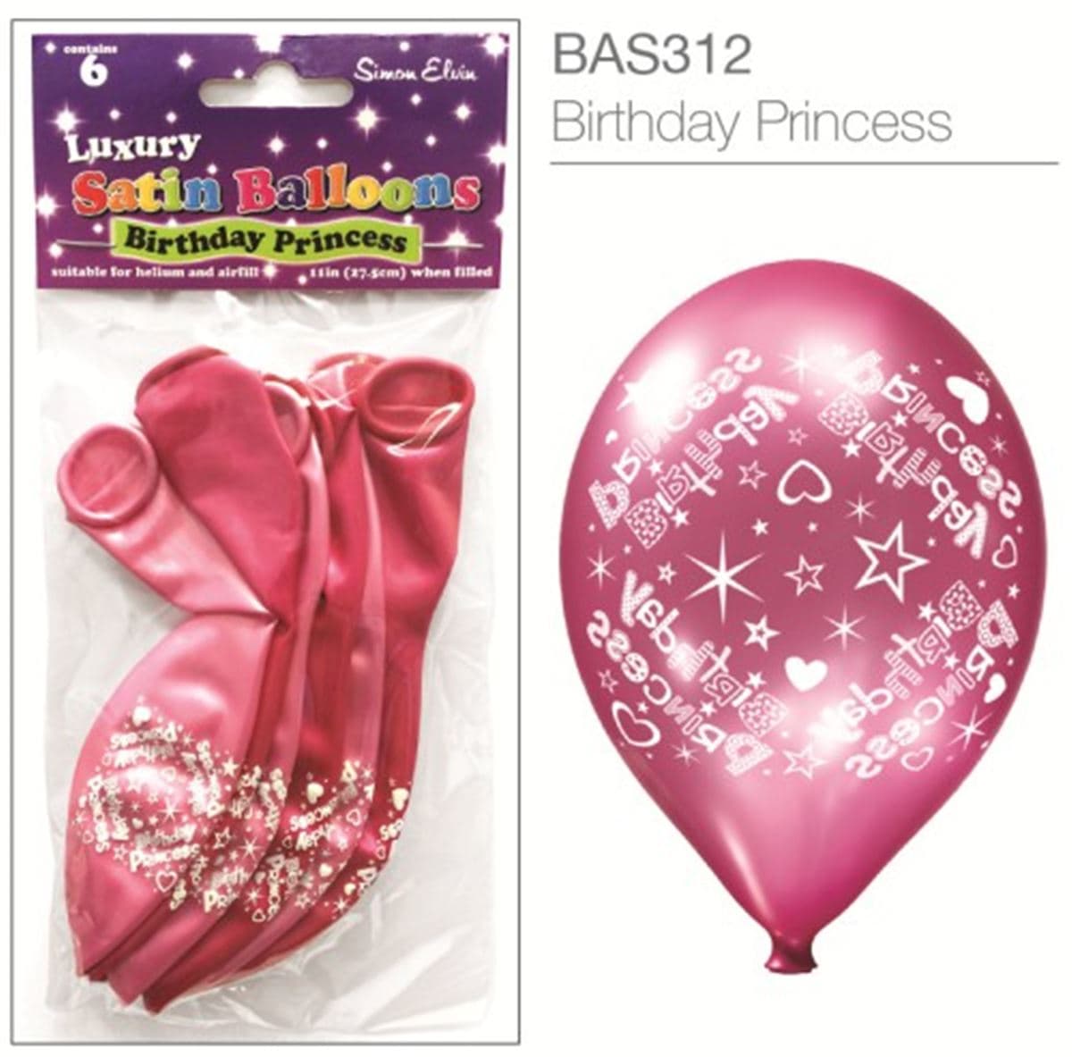 SE Birthday Princess Luxury Printed Satin Balloons