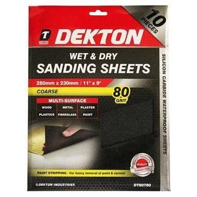 Dekton 10Pc Wet And Dry Sanding Sheets 280Mmx230Mm/ Coarse - 80 Grit