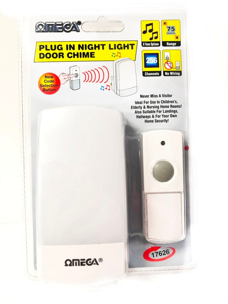 Omega plug-in wireless door chime with light