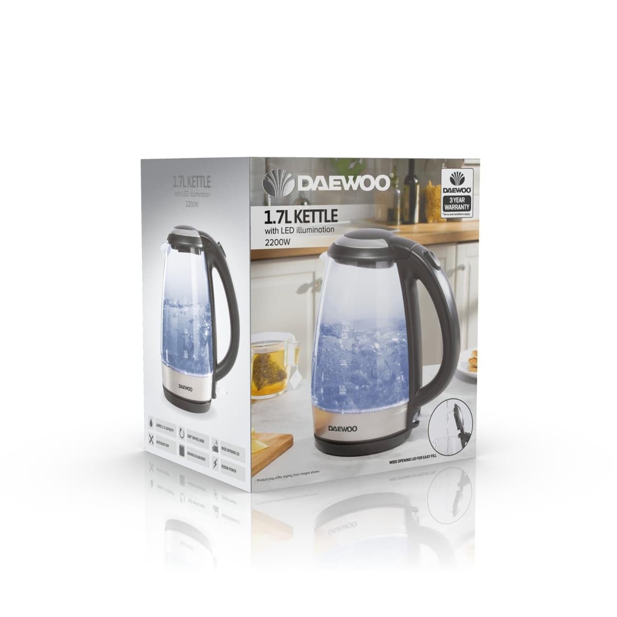 Daewoo 1.7L 2200W Glass Kettle With Led