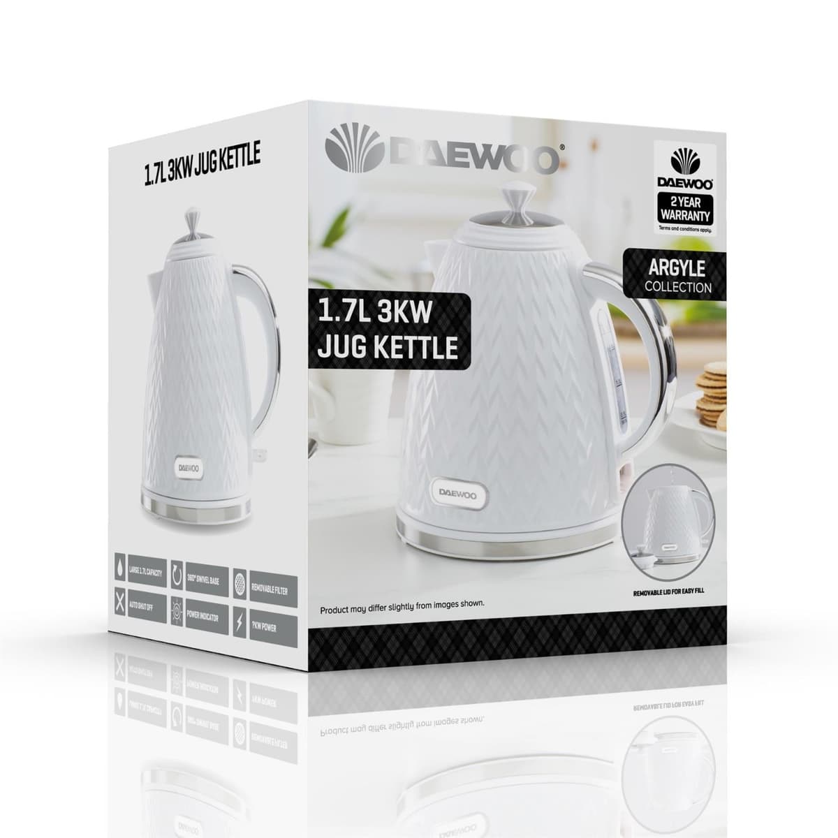 Daewoo Argyle 1.7L 3Kw Jug Kettle White