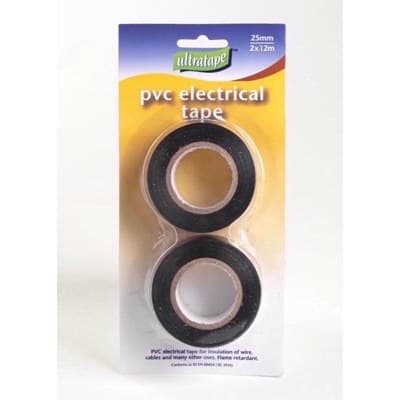 25mm x 12m ELEC PVC BLACK TAPE PK 2
