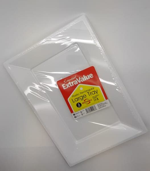 EV WHITE RECTANGULAR TRAY PK3.