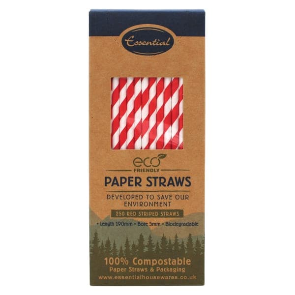 ESSENTIAL RED STRIPE PAPER STRAWS PK *20x250*