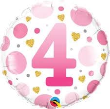 18" ROUND QX FOIL PRINT 001CT AGE 4 PINK DOTS