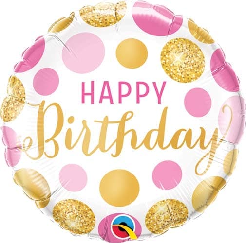 18" ROUND QX FOIL PRINT 001CT BDAY PINK & GOLD DOTS