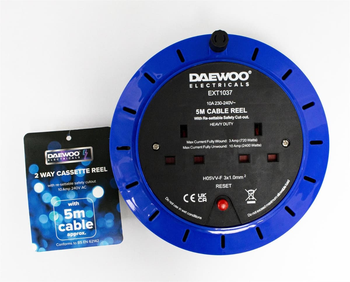 2 Gang 5 Metre Cassette Reel 10amp
