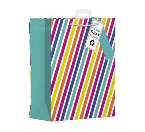 Gift Bag Rainbow Stripes, Med Pk6