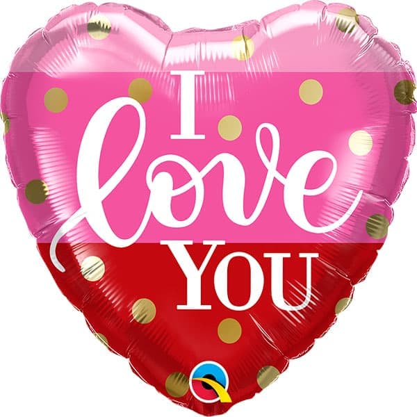 QUALATEX18" heart qx foil print 001ct I LOVE YOU GOLD DOTS