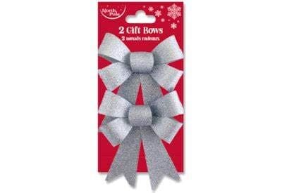 2PK GLITTER BOWS SILVER 48S