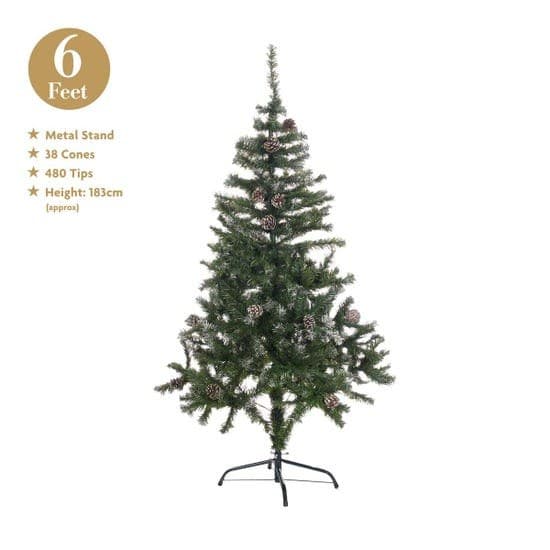 6ft Green Christmas Tree with Snow & Cones-W/BOX C/LAB