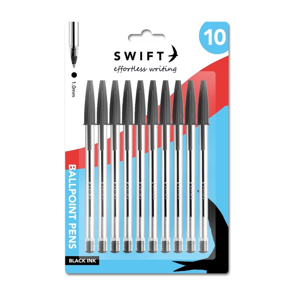 Swift Pull Cap Ballpoint Pens, 10pk Black