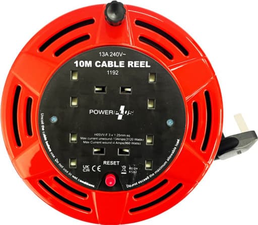 Powerplus 10amp 4 Gang Cable Reel 10M