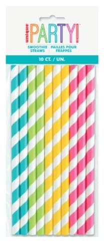 Unique Party Striped Paper Smoothie Straws 10ct - Assorted