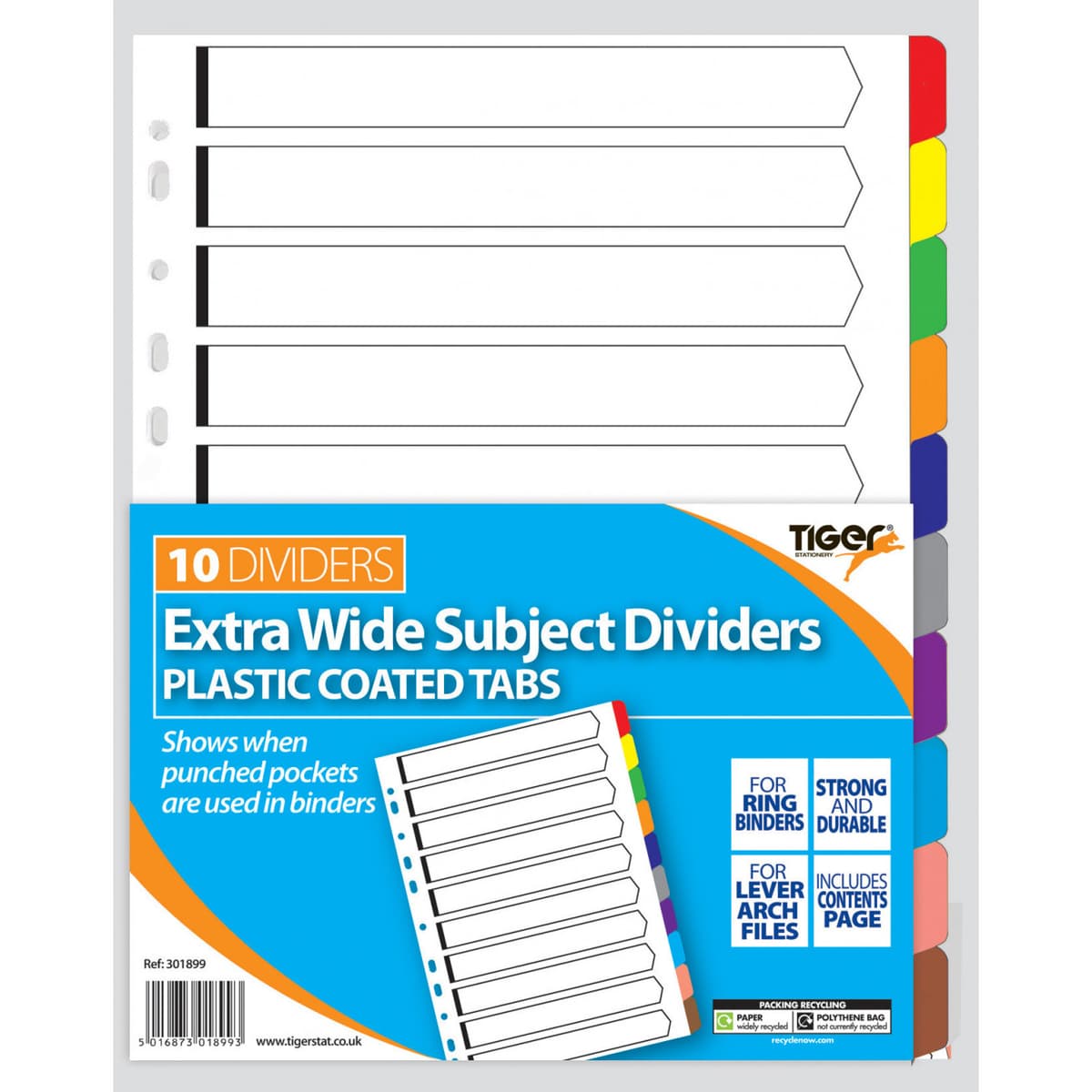 Tiger A4 Extra Wide 10 Part Subject Dividers