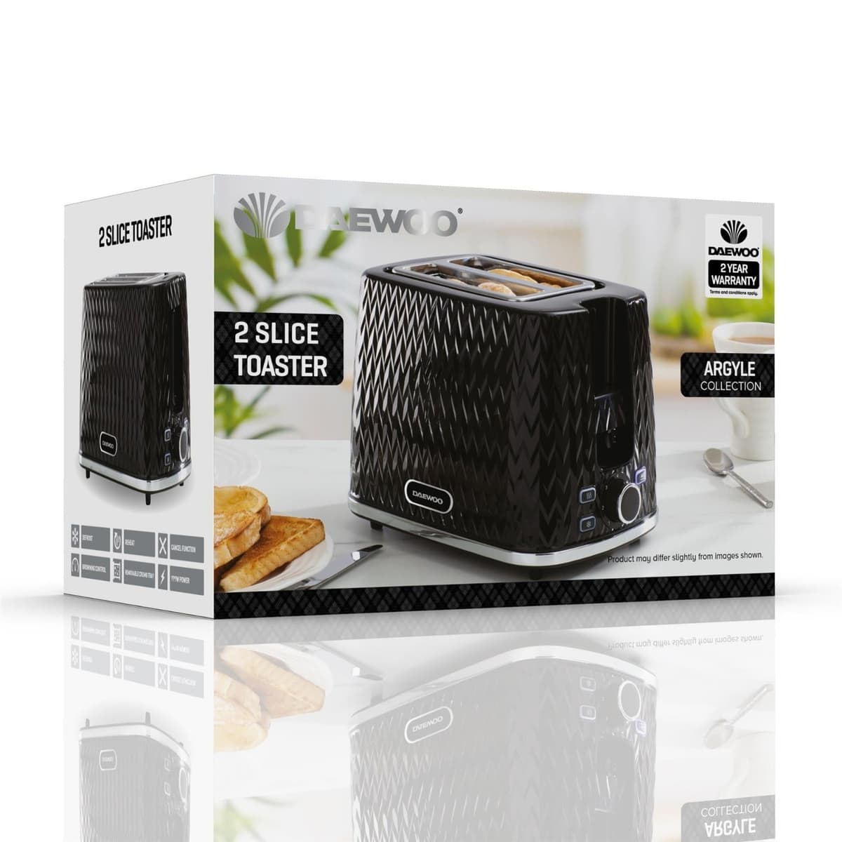 Daewoo Argyle 2 Slice Toaster Black
