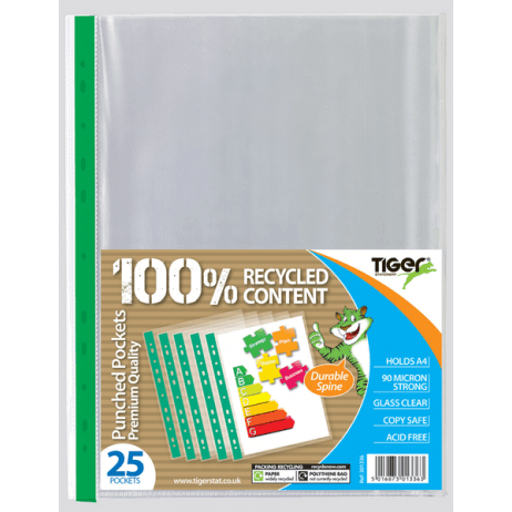 Tiger A4 Pack 25 Premium Punched Pockets