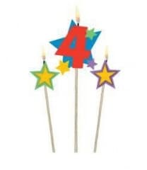 Candle Number "4" With Stars