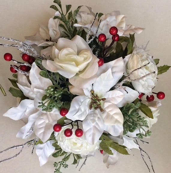 Cream Poinsettia Foxtail Mistletoe Bouquet