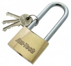 Am-Tech 50mm LONG SHACKLE BRASS PADLOCK T1600C