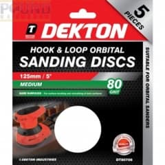 Dekton Hook And Loop 5Pc Orbital Sanding Discs 125Mm/Medium - 80 Grit