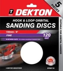 Dekton 5Pc Hook And Loop Orbital Sanding Discs 150Mm/ Fine - 120 Grit