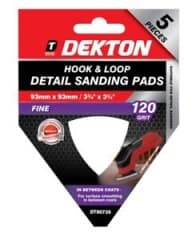 Dekton 5Pc Hook And Loop Detail Sanding Pads 93Mmx93Mm/ Fine - 120 Grit