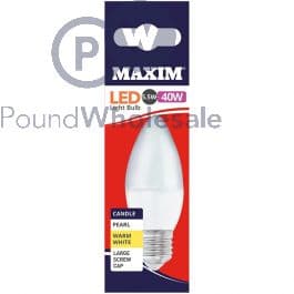 STATUS 3w = 25w = 250 Lumens - Maxim - Led - Candle - Bc - Pa - Pearl - Cool White - Shrink Wrapped 10's