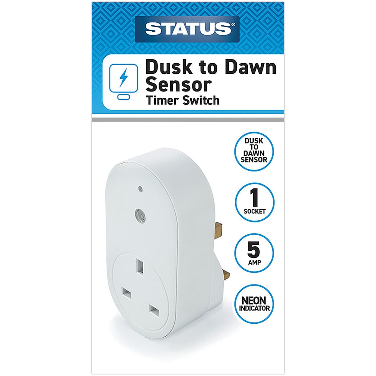 STATUS dusk To Dawn Sensor Timer Switch - White - - 1 Pk - In A Clam Shell