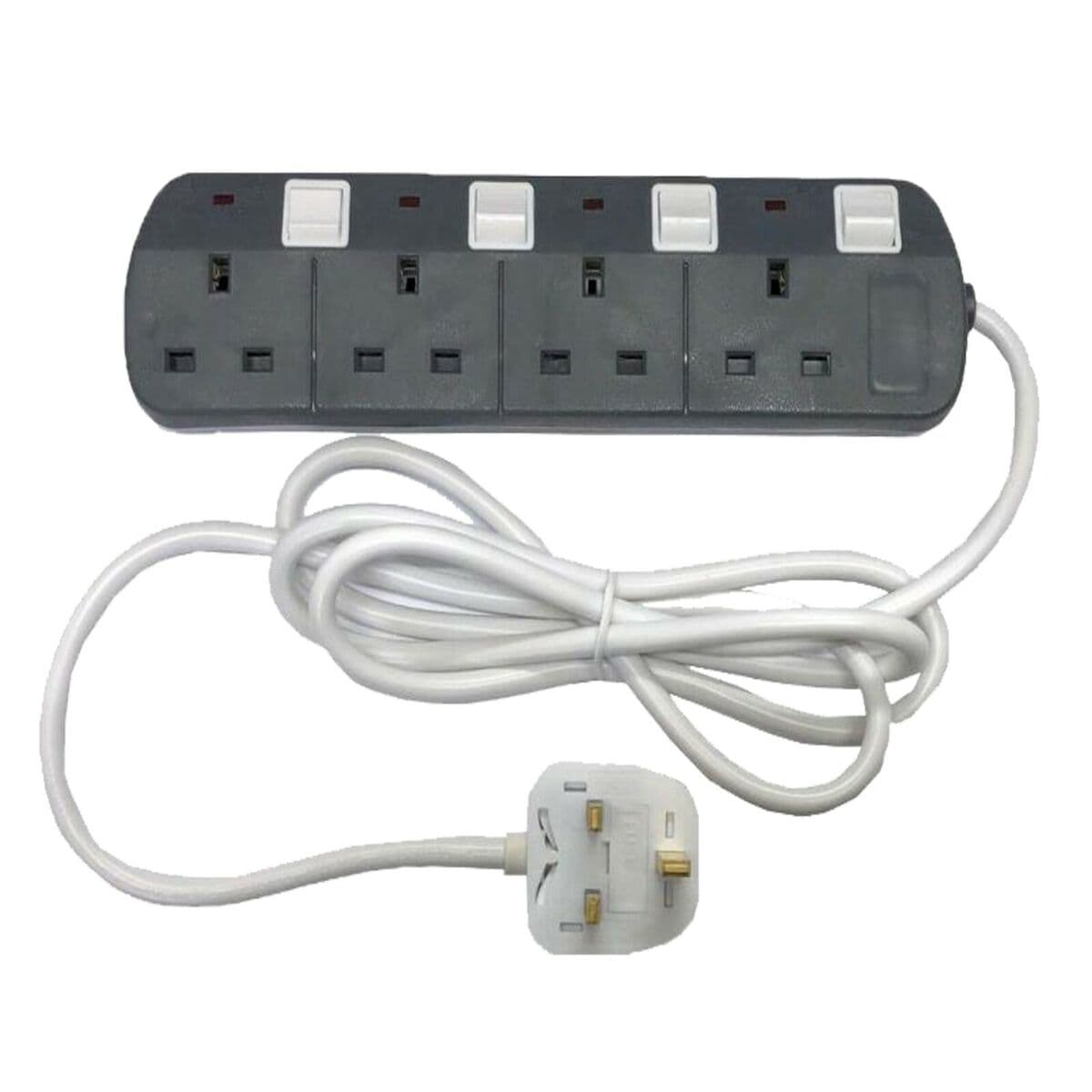 Powerplus 4 Way Switched Extention Lead 2metre Grey 13amp (250v Ac)