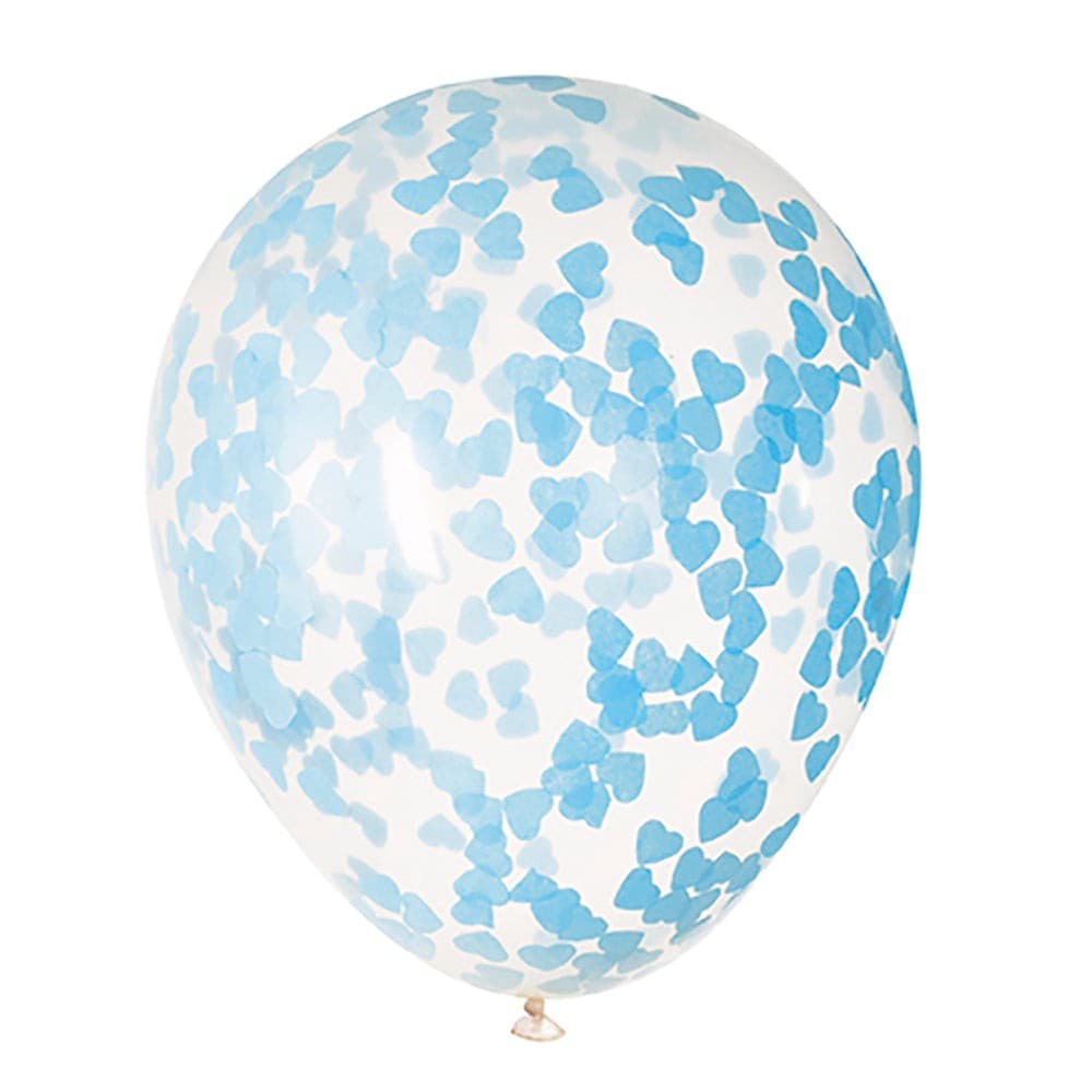 Unique Party Blue Hearts Baby Shower Clear Balloons With Heart Confetti, 16"