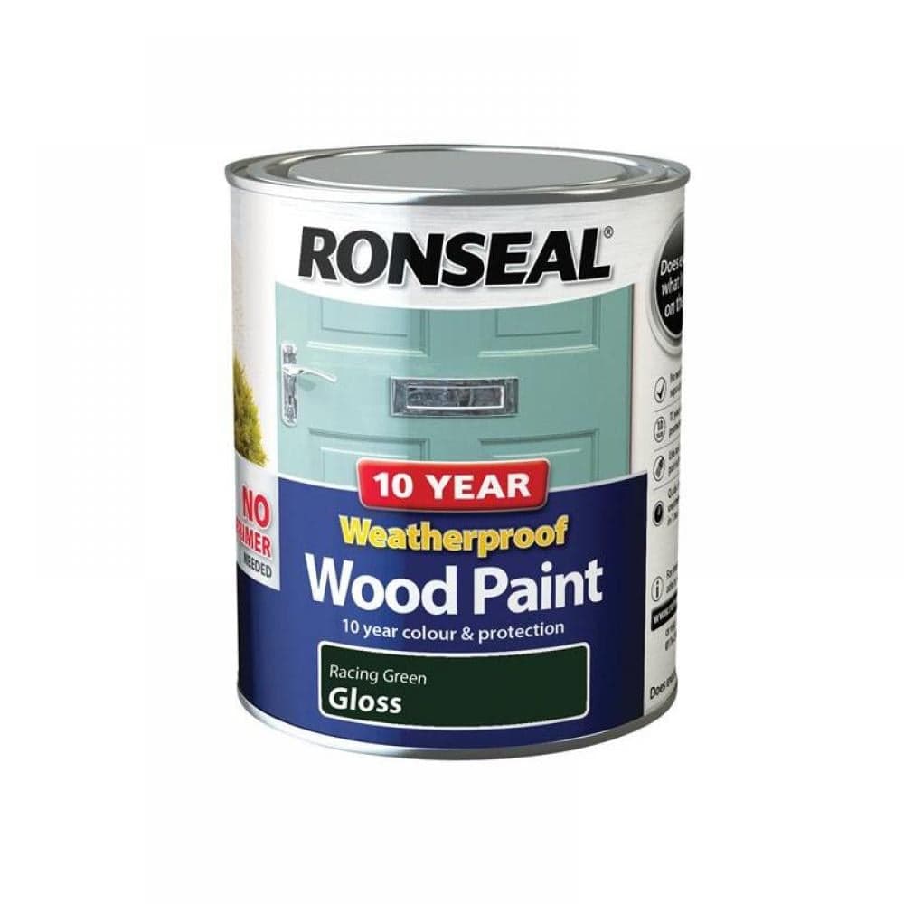 Ronseal 10 Year Weatherproof Wood Paint 750ml Racing Green Gloss 2in1 No Primer Needed
