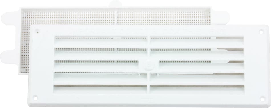 vent-louvred with rem. flyscreen plastic 9x3" white (913-02)