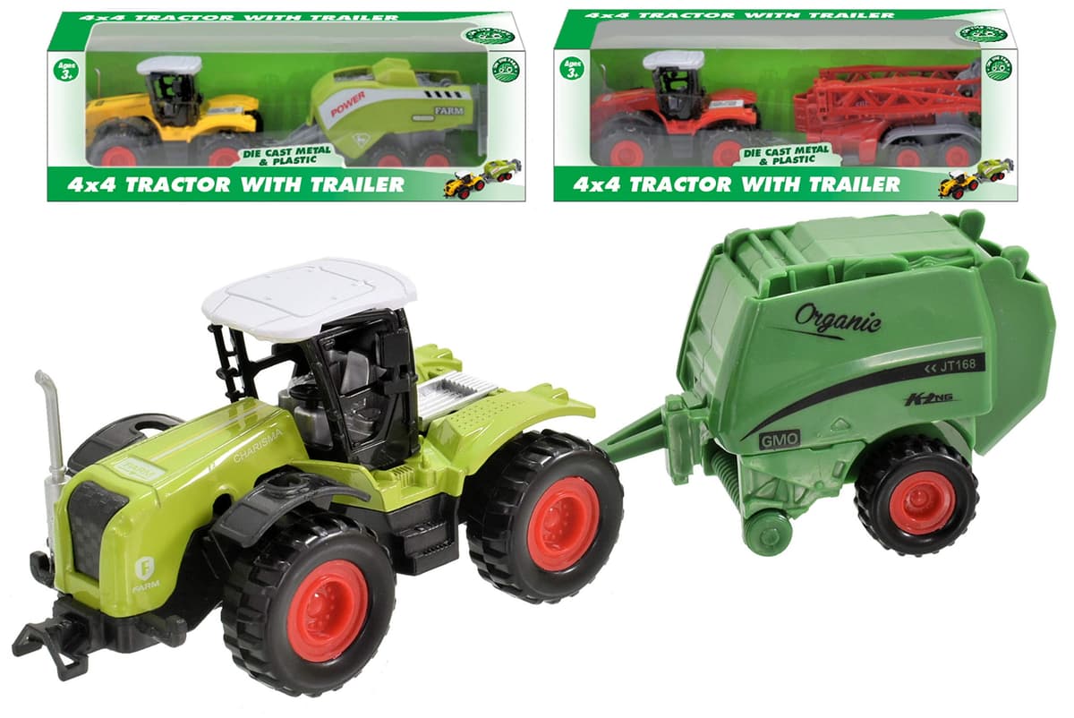Kandy Toys Plastic Tractor With 2 Assorted Trailers