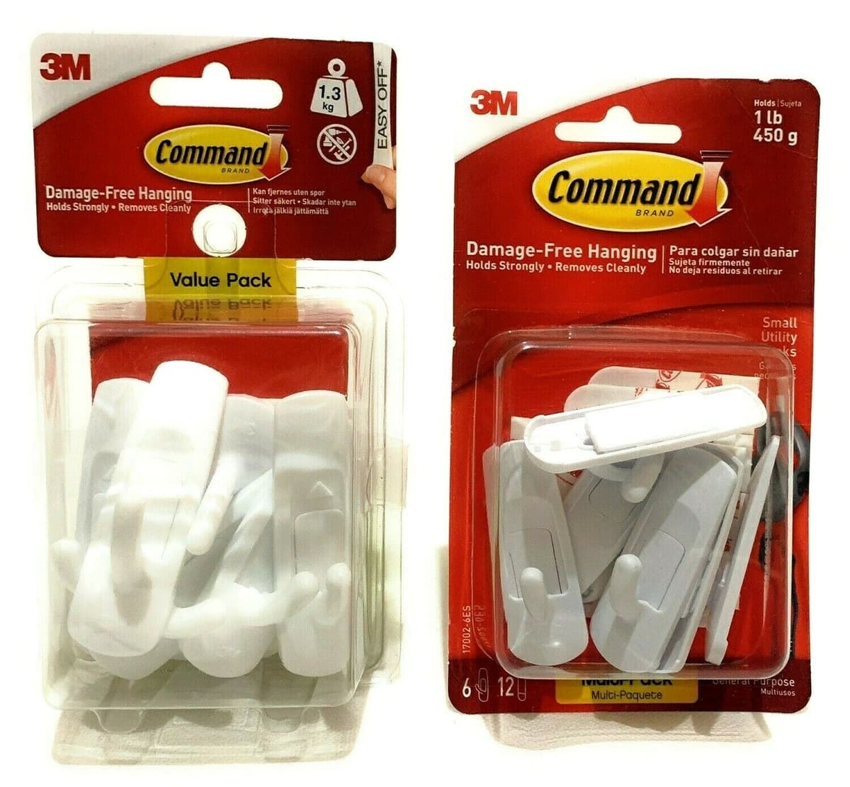 17001-6ES Command 6 White Medium Hooks, Value pack