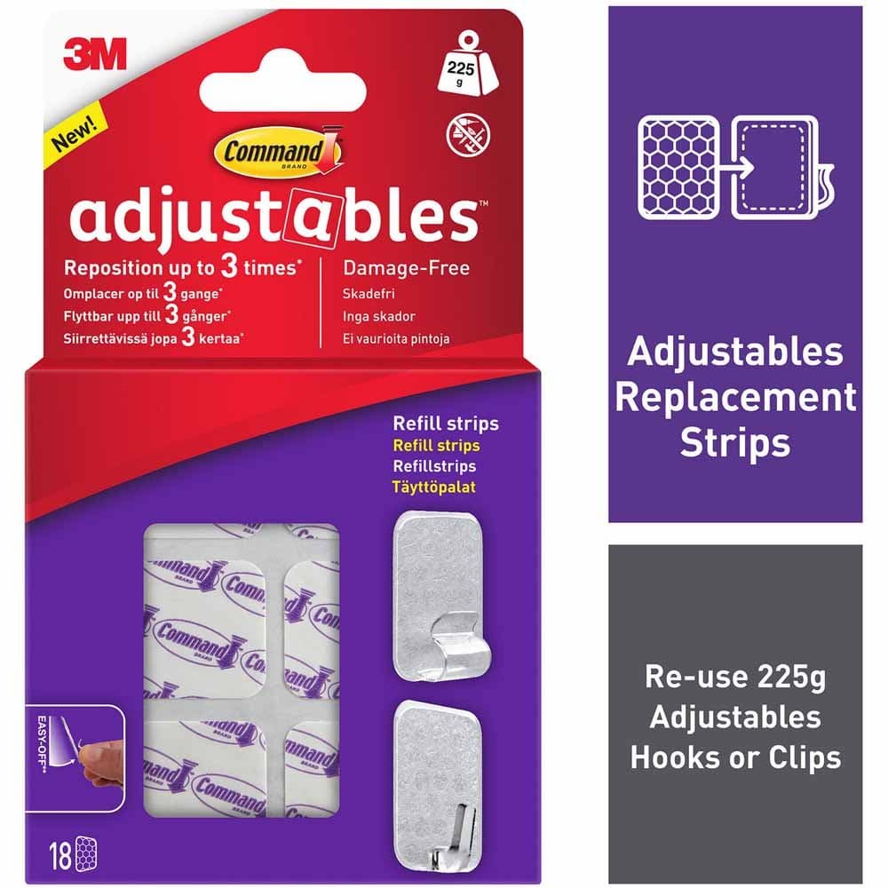 17820-18UKN Command Adjustables Repositionable Refill Strips 18pk