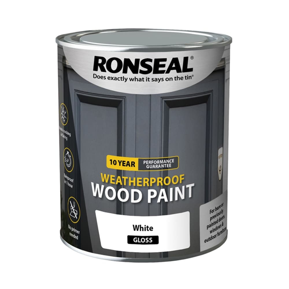 RONSEAL WHITE SATIN 10YR WEATHERPROOF WOOD PAINT (2 IN 1 FORMULA) 2.5L.